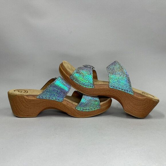 Dansko Women's Size 10.5 Sophie Blue Iridescent Wood Midsole Sandals - Picture 8 of 12